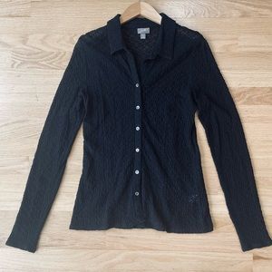 J.Jill Stretch Black Long Sleeve Button Up Lace Blouse Size Medium EUC